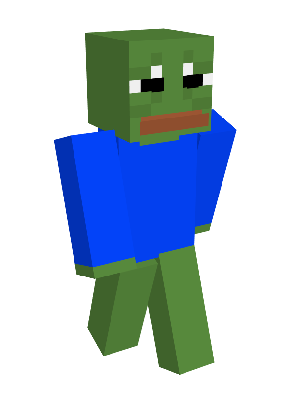Скин Майнкрафт Зелёный мемасик в синей рубашке